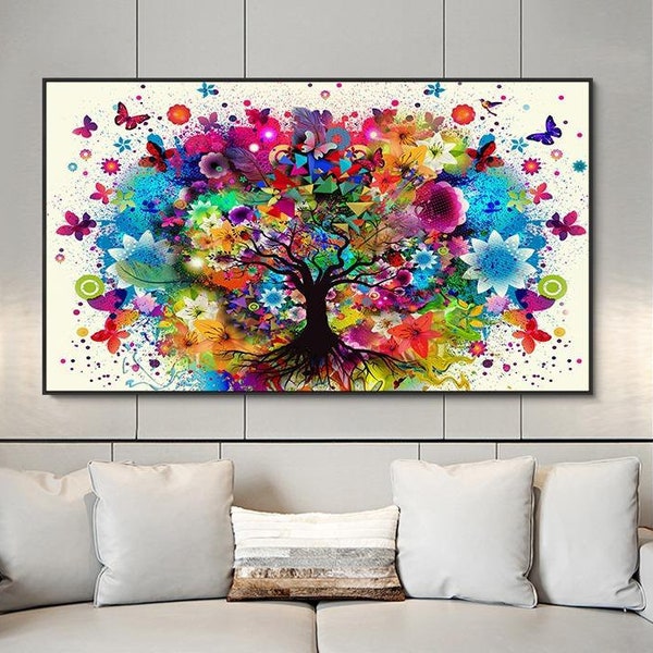 Watercolor Tree, Canvas Painting, Wall Art, Posters and Prints, Abstract Colorful, Flowers Posters, Butterfly Pictures, Living Room Decor.