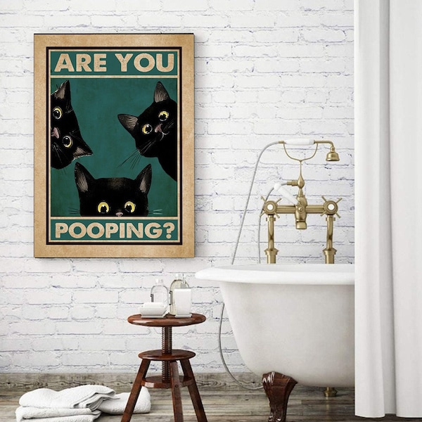 Ben je aan het poepen badkamer poster, modern canvas, grappig badkamer teken, canvas print, schattige kat, citeer kunst voor het schilderen van muur foto toilet decor