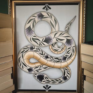 Floral Serpent A3 Art Print | Alternative, witchy, gothic, tattoo artwork | Printed on recycled paper