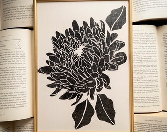 Blackwork Floral Print | Chrysanthemum 03 Print A4 | Alternative wall art | Gothic home decor | Floral wall art | Recycled paper