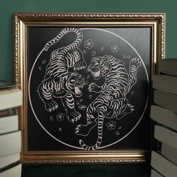 Tigers 300mm square Art Print | Alternative, witchy, gothic, tattoo artwork | Printed on recycled paper