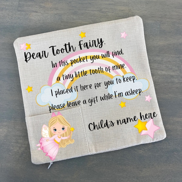 Personalized princess tooth fairy pocket pillow. Custom gift for her. Creative princess gift.