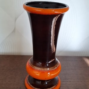 Vintage Jasba Ceramic Vase in brown and bright orange colors | Made in West Germany