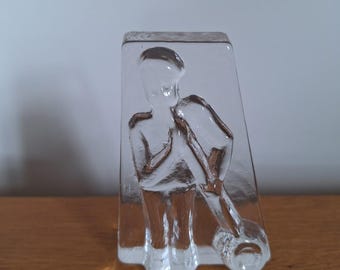 Figura vintage de cristal Lindshammar de Christer Sjögren: vidrio artístico sueco de los años 60, diseño escandinavo de mediados de siglo, decoración soplada a mano.