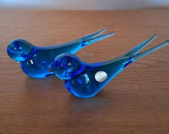 FM Konstglas Ronneby Sweden Blue Glass Bird Sculpture - Etsy