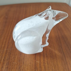 Glass polar bear figurine, Vintage Swedish hand made glass sculpture FM Marcolin Art Crystal Ronneby
