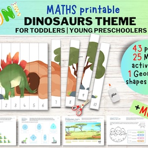 Dinosaur Maths Color by Numbers Printable Activity Dino Kids Birthday Party Game Toddler Homeschool Learning Preschool Worksheet Printables