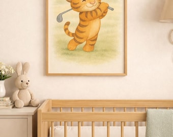 Tiger Golf Nursery Art | Watercolor Sports Print (Digital Download)