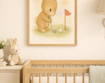 Bunny Golf Nursery Wall Art | Cute Bunny Golf Printable | Baby Boy Nursery Decor | Sports Nursery Art | Instant Download