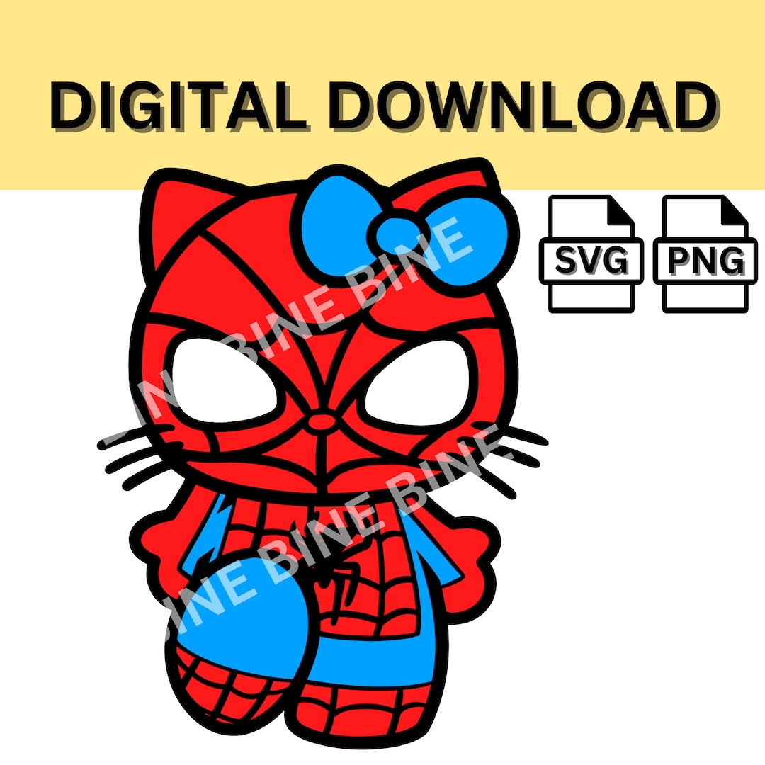 Hello Kiity Kawaii Kitty Kittys Spiderman Spider Cats Svg Png Kitten Cat  Stickers Vinyl Car Decal Sticker Printabel Shirt Tumbler Design 