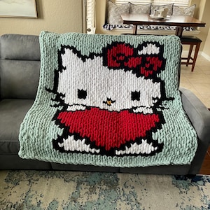 Chunky Kitty Kitty in love Hand-Knit Blanket