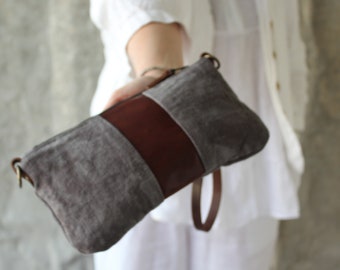 The Journey linen and leather handbag