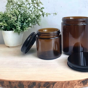 Bernsteinfarbene Glasdosen - 110 ml & 245 ml für Kerzen, Kosmetikdosen, Weithalsgläser zur Aufbewahrung, Behälter mit Deckel, Heimwerkerbedarf