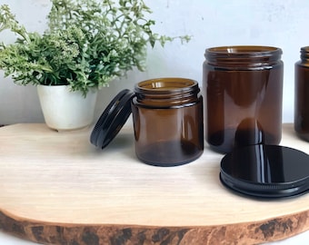 Frascos de vidrio ámbar de 4 oz y 8 oz para velas, frascos para cosméticos, frascos de boca ancha para almacenamiento, recipientes con tapa, suministros para bricolaje