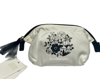 Rare & Hard to Find San-X Black and Cream Floral + Tulle Rilakkuma Pouch/Bag (Style MRK-115) - Japan Exclusive