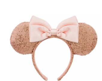 Shanghai Disneyland Resort (SHDR) Pink Rose Gold/Copper Sequin Minnie Ears Headband - Imported from Japan!