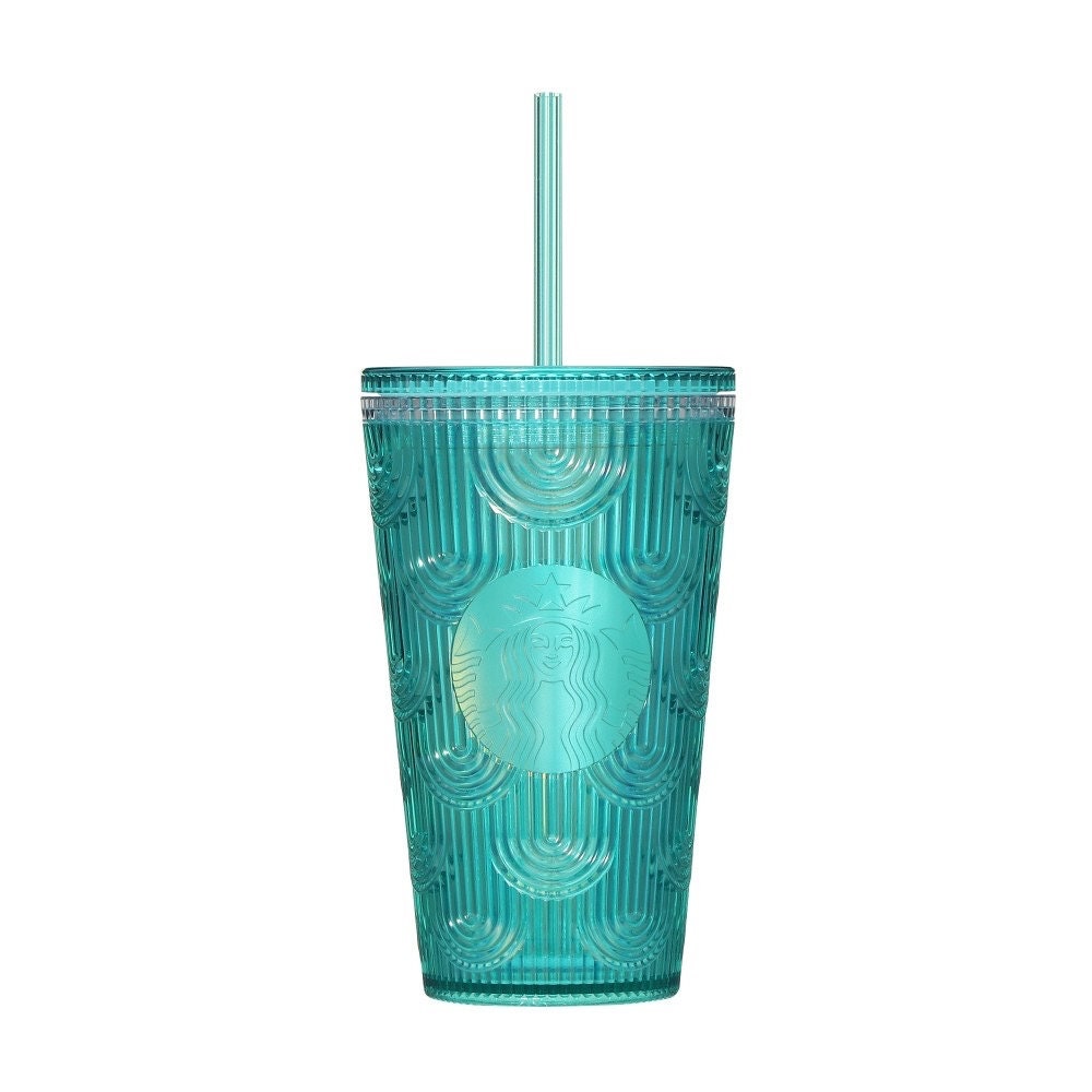 Starbucks Teal Turquoise Green Blue Wave Tumbler Traveler Cold Cup 24oz  Venti