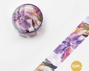 BGM 20mm x 5m 'Watercolor Iris' [with Gold Foil Accents] Washi Tape - Japan Exclusive!