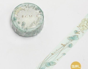 BGM 15mm 'Garden Green' [w/ Gold Foil Accents] Washi Tape - Japan Exclusive!