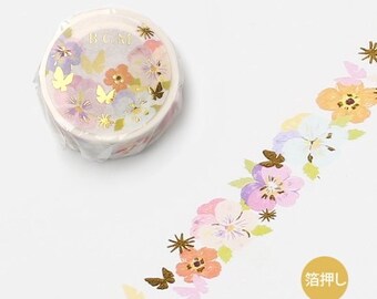 BGM 20mm 'Twinkle Blossom' [w/ Gold Foil Accents] Washi Tape - Japan Exclusive!