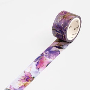 BGM 20mm x 5m 'Watercolor Iris' with Gold Foil Accents Washi Tape Japan Exclusive image 3