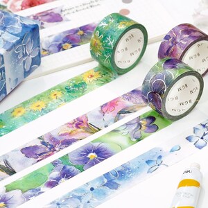 BGM 20mm x 5m 'Watercolor Iris' with Gold Foil Accents Washi Tape Japan Exclusive image 6