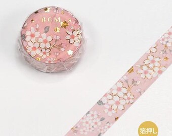 BGM 15mm 'Hanami Time' [w/ Gold Foil Accents] Washi Tape - Japan Exclusive!