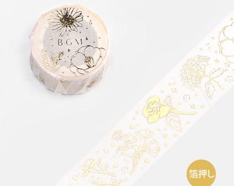 BGM 20mm 'Golden Flower' [w/ Gold Foil Accents] Washi Tape - Japan Exclusive!