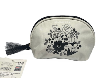 READ! Rare & Hard to Find San-X Black and Cream Floral + Tulle Rilakkuma Pouch/Bag (Style MRK-116) - Japan Exclusive!