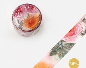 BGM 20mm 'Watercolor Rose' [w/ Gold Foil Accents] Washi Tape - Japan Exclusive!