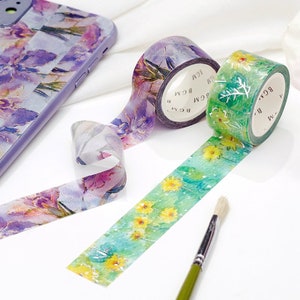 BGM 20mm x 5m 'Watercolor Iris' with Gold Foil Accents Washi Tape Japan Exclusive image 5