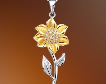 Sunflower Necklace for Women 925 Sterling Silver Sunflower Necklace