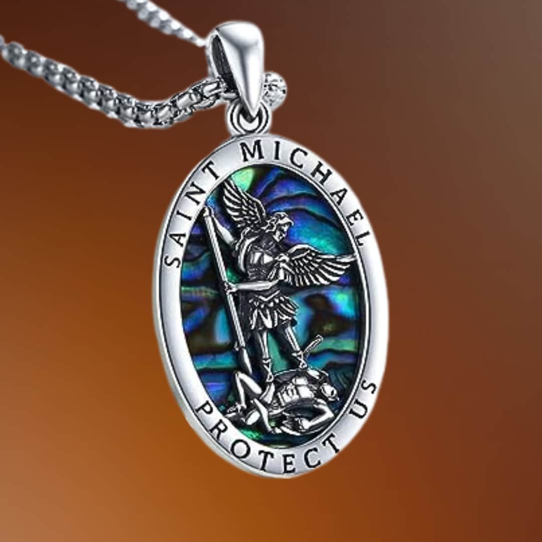 Saint Michael Necklace for Men Women 925 Sterling Silver Catholic Archangel St Michael Pendant