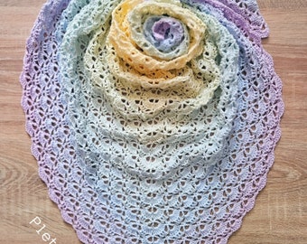 ONLY NOW Crocheted Shawl Handmaded from a High Quality Cotton Yarn, A gentle combination of colors
