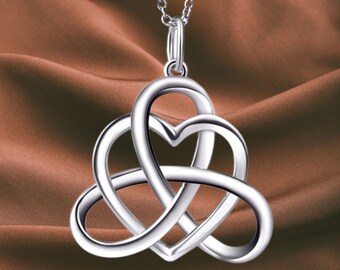 925 Sterling Silver Good Luck Irish Triangle Celtic Knot Heart Vintage Pendant Necklace, Box Chain 18"