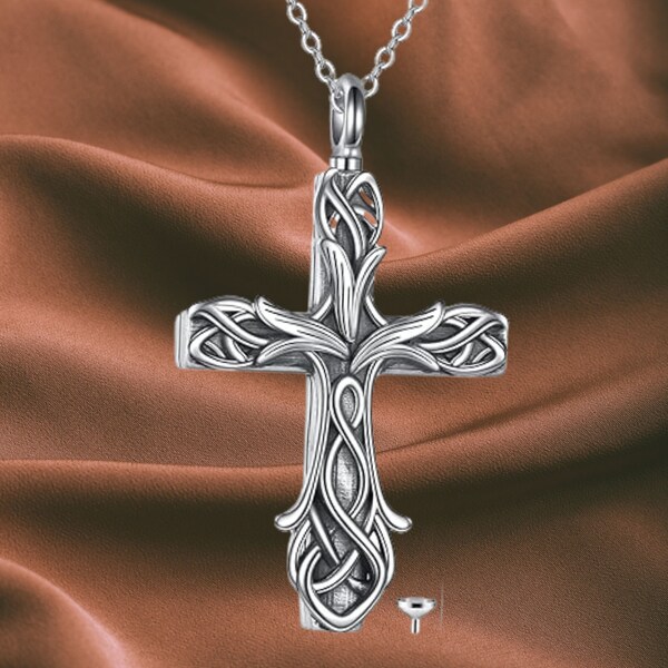 Cross Urn Necklace For Ashes Sterling Silver Celtic Knot Cremation Jewelry For Ashes Memory Jewelry For Women Men