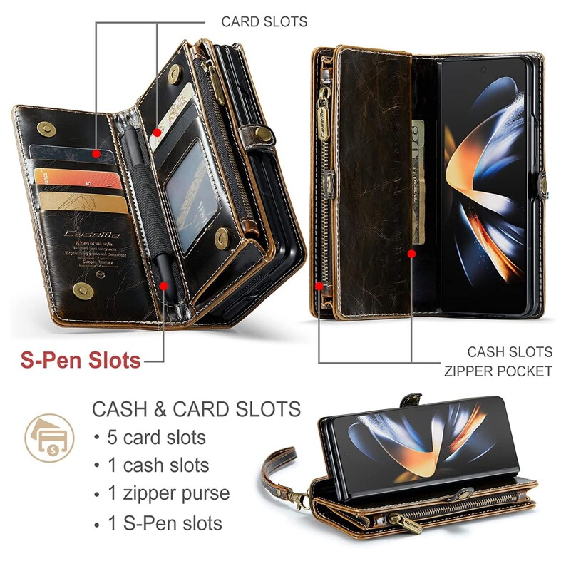 Samsung Galaxy Z Fold 4 Wallet Case With S Pen Holderpu Etsy