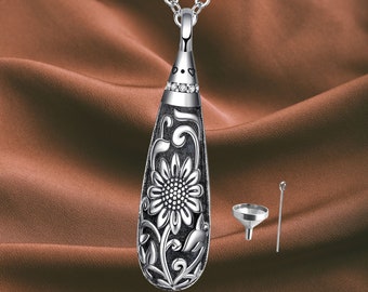 Flower Celtic Urn Necklace Cylinder Bar Heart Shaped Urn Necklace for Ashes 925 Sterling Silver Pendant Necklace Keepsake for Ashes