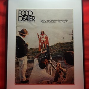 Original 1977 Washington Food Dealer Magazine Featuring Lucky Lager Beer and Lucky Lady 11" x 14" Framed
