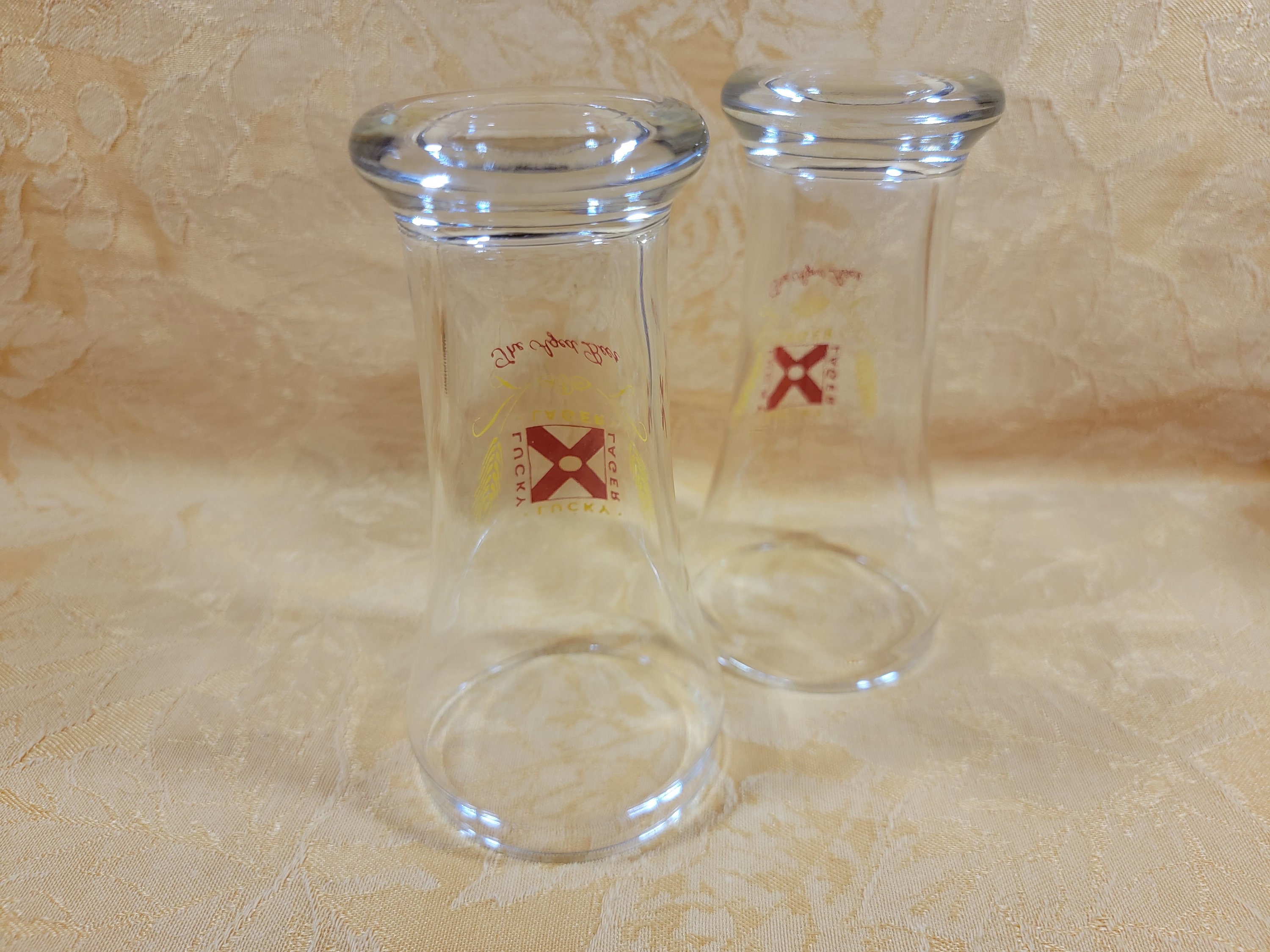 1950's. 1960's Lucky Lager x Small Beer Glasses, Set of 2 