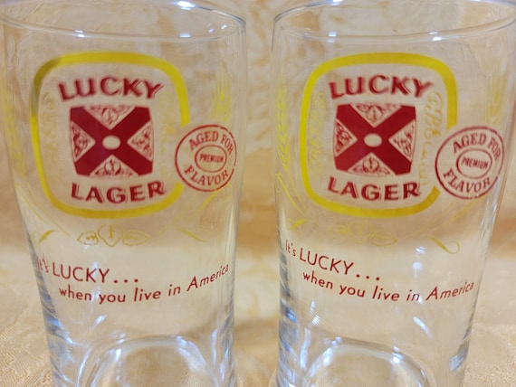 1950's. 1960's Lucky Lager x Small Beer Glasses, Set of 2 