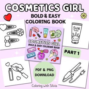 Cosmetics Girl Coloring Pages| Bold and Easy | 10 Printable Designs, Part One | PDF & PNG Instant Download