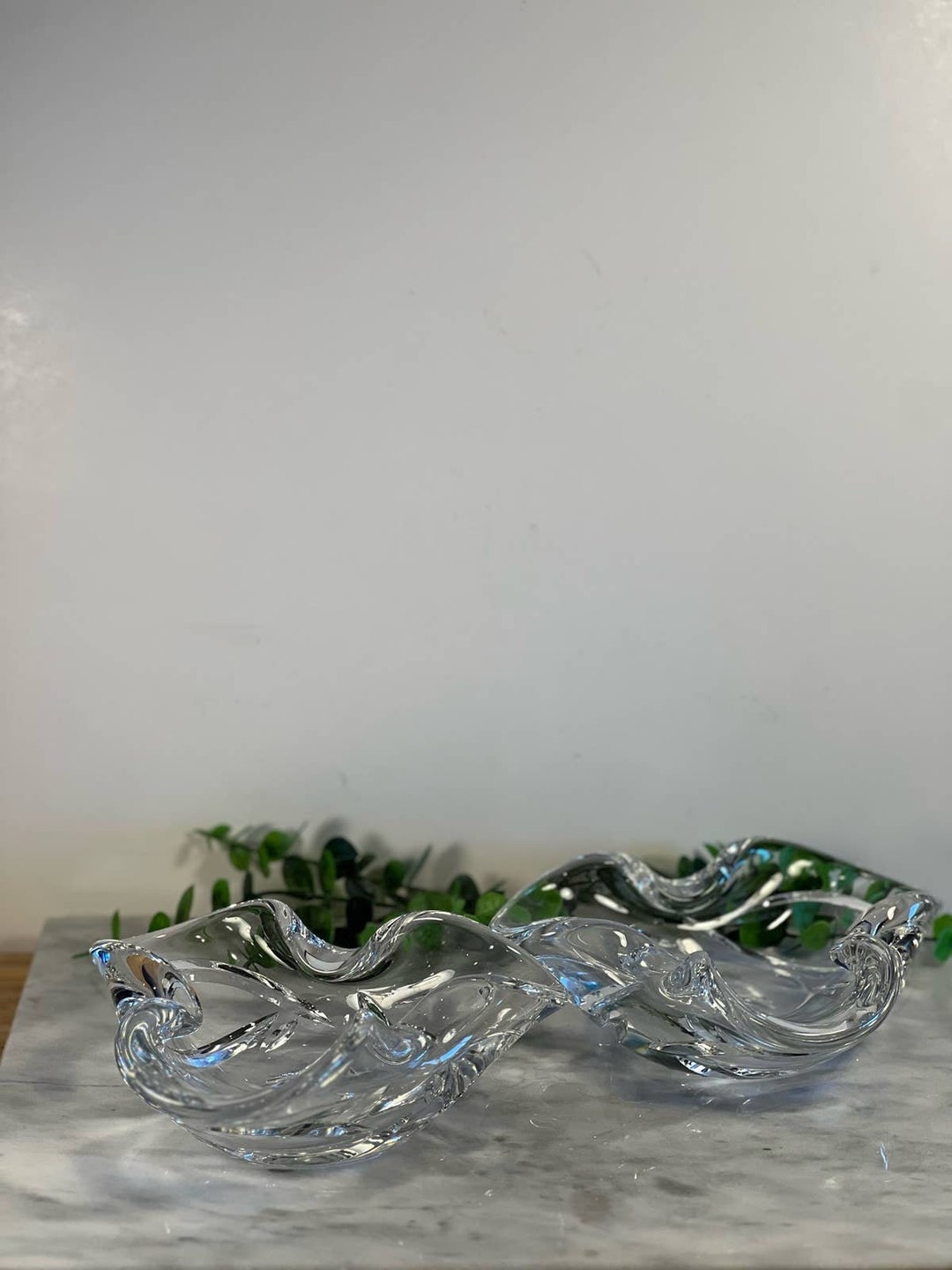 Pair of Vintage Cut Crystal Clear Glass Floral Bowls Ashtrays Etsy