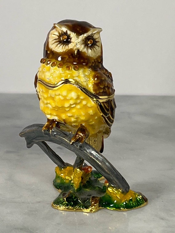 Vintage Enameled Owl Trinket Box - image 1