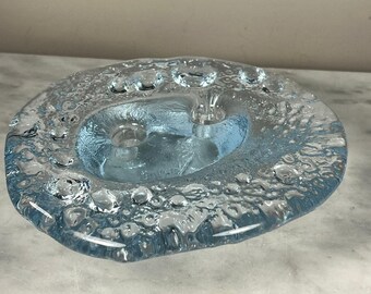 MCM Scandinavian Heavy Ice Blue GlacierGlass Candler Holder Sculpture