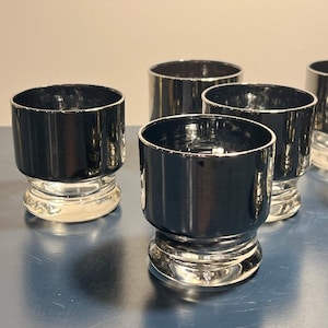 Vintage Set of 8 Silver Cocktail Glasses Mercury Glass MCM