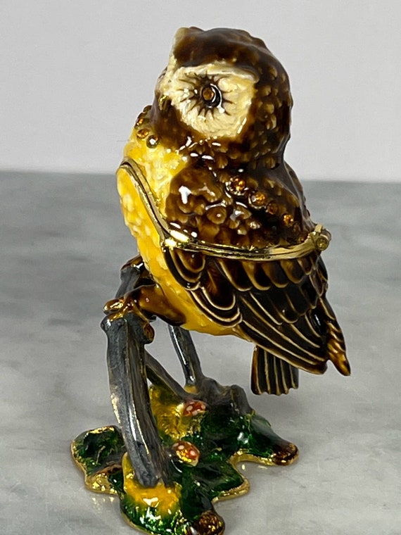 Vintage Enameled Owl Trinket Box - image 2