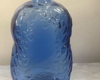Vintage Libbey Cobalt Blue Glass Bottle Oak and Leaves Pattern