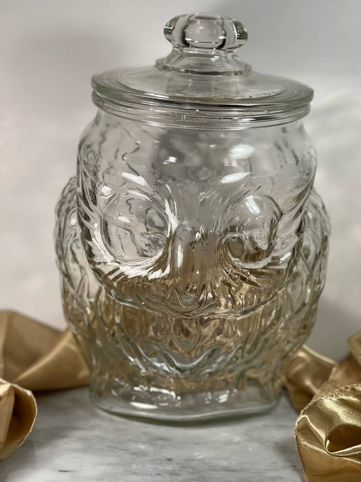 Vintage Clear Glass Owl Jar
