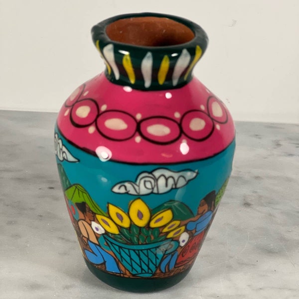 Signed Mexican Folk Art Terra-cotta Handpainted Vase